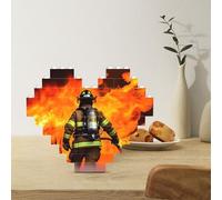 Bloc de construction en forme de cœur - Briques de construction en forme de cœur - Pompier - Flamme - Puzzle pour adultes - Micro blocs de construction 3D pour décoration d'intérieur