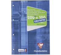 Clairefontaine 65816C Un Bloc de Cours Encollé Perforé Bleu Électrique - A4 21x29,7cm - 300 Pages (200+100 gratuites) Petits Carreaux et Perforé 4 Trous - Papier Blanc 90g Couverture Carte Pelliculée