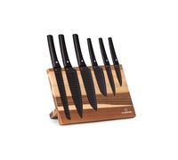 Klarstein Couteau Cuisine, Ensemble de Couteau de Cuisine Professionnel avec Bloc, Set de 6 Couteaux de Cuisine, Support en Acacia, Acier Inoxydable, Résistant Rayures, Ustensiles Inspiration Japonais