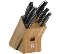 ZWILLING Bloc de Couteaux (7 Pièces), Bloc en Bambou, Acier Inoxydable, Manche Noir, série Twin Pollux, Bois Clair