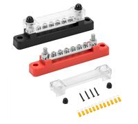 Bloc de Distribution D'alimentation 12V-48V DC Barres de Distribution D'énergie BusBar 150A avec 6 x M4 Boulons de Borne pour Voiture Camion Bateau Rouge Noir 2 Pièces