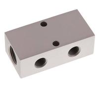 Bloc de distribution en aluminium 2xG 1/2'' x 4xG 1/4'' Double face 16 bar
