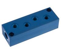 Bloc de distribution en aluminium 2xG 3/8'' x 8xG 1/8'' unilatéral 16 bar