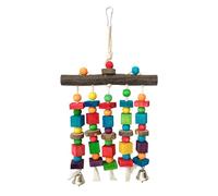 Bloc de gymnastique en bois naturel pour la santé du bec et le mouvement avec perles colorées - Jouet à déchirer pour cage - Pour accrocher des accessoires de gym