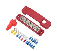 Bloc de Jonction de Batterie Bornier de Barre de Bus Bornier 12 V Bloc de Distribution de 12 Bornes 180 A Barre de Bus D'alimentation Marine avec 16 Bornes en Anneau pour (Rouge)