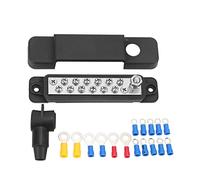 Bloc de Jonction de Batterie Bornier de Barre de Bus Bornier 12 V Bloc de Distribution de 12 Bornes 180 A Barre de Bus D'alimentation Marine avec 16 Bornes en Anneau pour (Le noir)