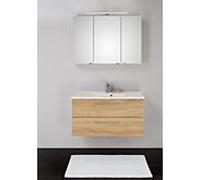 Bloc de meubles de salle de bains Artiqua Basic PLUS avec armoire de toilette à miroir LED 808.11281004 100 cm, chêne Castello, avec vasque en céramique et meuble sous-vasque