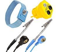 Bloc de mise à la terre + manchon avec rallonge de 1,70 m ¿ EBP ¿ Fiche de terre antistatique ESD innovante ¿ 1 prise à bouton-pression, 2 fiches bananes ¿ 1 mégaohm