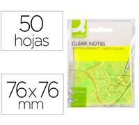 BLOC DE NOTES ADHÉSIVES Enlève et PON Q-CONNECT 76 x 76 mm REMOVIBLE PLASTIQUE TRANSLUCID JAUNE NEON AVEC 50 FEUILLES