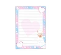 Bloc de papier à lettre A4 ligné à colorier pour filles enfants école lama alpaga cœur rose (1 bloc A4 de 25 feuilles)