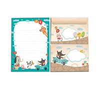 Bloc de papier à lettre avec enveloppe pour enfants animaux éléphant, loup, singe, panda, chat (bloc A5 de 25 feuilles + 15 enveloppes)