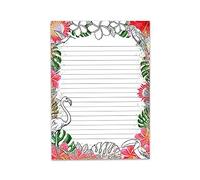 Bloc de papier à lettre ligné à colorier pour filles enfants école tropiques flamant rose (1 bloc A4 de 25 feuilles)