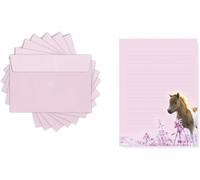 Bloc De Papier À Lettre Pour Enfant Motif Chevaux - Poney Avec Lignes - Bloc À Lettres A5 50 Feuilles + 20 Enveloppes - Set De Papier À Lettre Pour Chevaux Et Filles