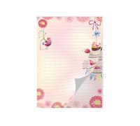 Bloc de papier à lettre pour garçons et filles - Motif oiseaux et fleurs (1 bloc A4 de 25 feuilles)