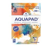 Clairefontaine Bloc encollé Goldline Aquapad 50 feuilles Papier aquarelle blanc grain moyen-fin 300g