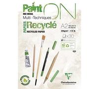 Clairefontaine 975743C Bloc Collé PaintON Multi-techniques - 30 Feuilles Papier Dessin Multi-techniques 100% Recyclé à la Surface Satinée - Blanc - A2 42x59,4 cm 250g