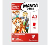 Clairefontaine Bloc Illustrations A3 50 feuilles 100 g Papier très blanc pour manga et marqueurs