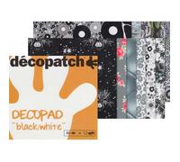 Décopatch BLOC07C - Un bloc à spirale de 48 feuilles de papier imprimé 15x15 cm, motifs assortis (12 designs x 4 feuilles), Noir et blanc
