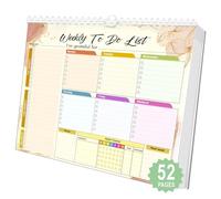 Bloc de planification hebdomadaire, 52 feuilles non datées pour listes de tâches quotidiennes, suivi des habitudes, planification scolaire et objectifs de productivité - Parfait pour le travail, la