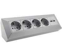 Bloc de prise 4 voies + 2x USB, argent 4250416340245