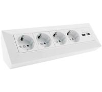 ChiliTec Bloc de prises 4 prises + 2x USB — Blanc, pré-câblé, montage en saillie