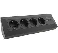 Bloc de prise 4 voies + 2x USB, noir