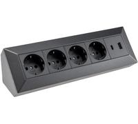 ChiliTec Bloc multiprise d'angle 4 prises avec USB-A USB-C PD pour bureau, cuisine, atelier, construction, montage encastré, anthracite