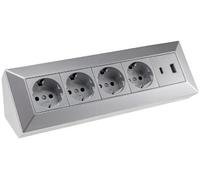 ChiliTec Bloc multiprise d'angle 4 prises USB-A USB-C PD Multiprise pour cuisine, bureau, atelier, gris argenté