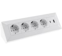 ChiliTec Bloc multiprise d'angle 4 prises avec USB-A USB-C PD pour bureau, cuisine, atelier, blanc
