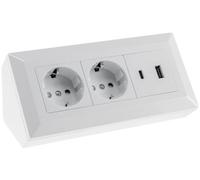 ChiliTec Bloc multiprise d'angle 2 prises avec prises de sécurité USB-A USB-C PD Blanc
