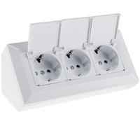 Bloc de prise multiprise 3 voies avec couvercle à charnière 230 V Prise pour cuisine, bureau, atelier, blanc