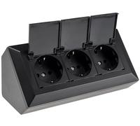 Bloc de prise multiprise 3 voies avec couvercle à charnière 230 V Prise pour cuisine, bureau, atelier, noir