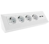 ChiliTec Bloc de prises 4 prises + 2x USB — Blanc, pré-câblé, montage en saillie