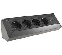 Bloc de prises ChiliTec - Prise d'angle - 4 prises - 2x USB-A 3.1A - Multiprises pour cuisine, bureau, construction, sous-structure, montage - Anthracite
