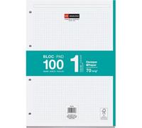 Bloc De Recharge A4,100 Feuilles À Carreaux 5x5 Mm,Avec Marge Et En-Tête Pour Les Titres,Papier Opaque 70 G/M²,4 Perforations Pour Classeur À Anneaux,Couleur Turquoise