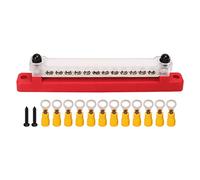 Bloc de répartition électrique 12 pôles avec 2 bornes M6 et 12 vis M4 pour voiture campingcar bateau (Rouge)
