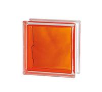 Bloc de verre orange injecté ondulé, 19 x 19 x 8 cm