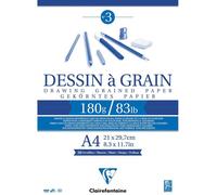 Clairefontaine – Bloc dessin à grain encollé A4 21×29,7 cm 180 g/m² 30 feuilles Blanc