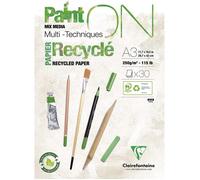 Clairefontaine Bloc collé PaintON Multi-techniques – 30 feuilles, 100% recyclé, satiné, A3 250 g