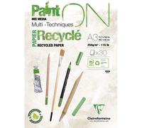 Clairefontaine Bloc collé PaintON Multi-techniques – 30 feuilles, 100% recyclé, satiné, A3 250 g