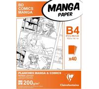 Clairefontaine 94049C Étui Manga et Multi-techniques - 40 Feuilles Papier Dessin Blanc Extra Lisse B4 27,5x37,4 cm 200g - Papier Uni - Idéal pour le Dessin au Feutre à Alcool