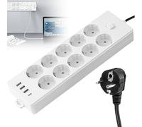 Bloc électrique plat à 10 prises, prise USB avec protection contre les surtensions avec 10 fiche plate AC, 3 chargeurs USB et 1 prise type C avec câble de 2 m (CE-4bai)