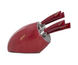 Bloc En Cuir Rouge Avec 5 Couteaux Elégance