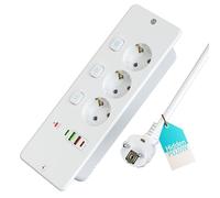 Bloc encastrable 3 Prises avec interrupteurs, multiprise de Table 2 USB-A et 2 USB-C, Prise avec Protection Contre Les surcharges, câble 1,8 m (Blanc)