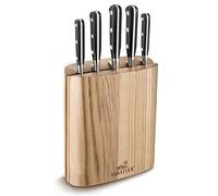 Bloc Frêne BORNEO + 5 Couteaux forgés rivets inox Idéal Sabatier