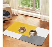 Bloc géométrique Jaune Gris Blanc,Tapis d'alimentation pour Animaux de Compagnie, Sets de Table en Cuir PU pour Chats et Chiens,40x60cm