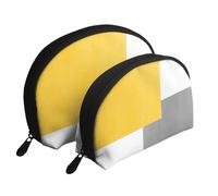 Bloc Géométrique Jaune Gris Blanc, Trousse de Maquillage Coquille Femme Petit Porte-Monnaie Trousse de Toilette Trousse à cosmétiques 2 pièces