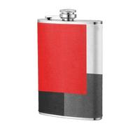 Bloc géométrique rouge, gris, noir et blanc,Flasque de poche plate de 8 oz en acier inoxydable 304, idéale pour les activités de plein air.