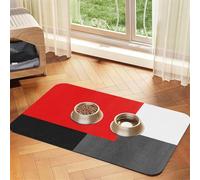 Bloc géométrique Rouge, Gris, Noir et Blanc,Tapis d'alimentation pour Animaux de Compagnie, Sets de Table en Cuir PU pour Chats et Chiens,30x45cm
