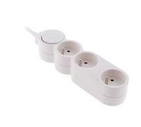 Bloc Home 3 prises 16A 2P+T avec interrupteur et fiche extraplate - Blanc - câble HO5VV-F 3G1 1,5m - Zenitech